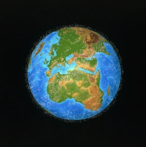 Computer art of debris in orbit around the earth Computer art of debris in orbit around the earth
