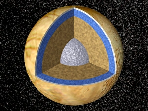 Computer art of Europa cut away to show interior Computer art of Europa cut away to show interior
