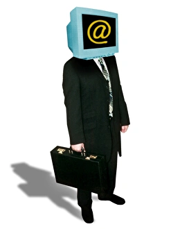 Computer artwork of businessman with computer head Computer artwork of businessman with computer head