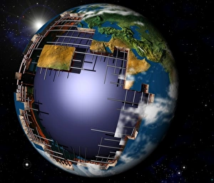 Computer artwork of the Earth being constructed Computer artwork of the Earth being constructed