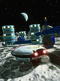 Computer artwork of a future lunar base Computer artwork of a future lunar base