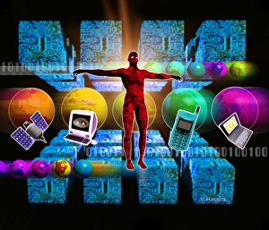 Computer artwork of global computer communications Computer artwork of global computer communications