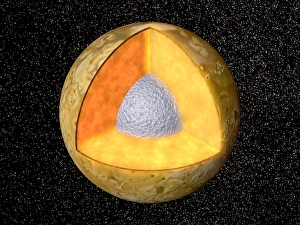 Computer artwork of Io cut away to show interior Computer artwork of Io cut away to show interior