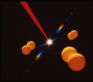 Computer artwork of laser splitting molecule Computer artwork of laser splitting molecule