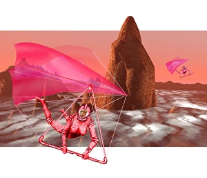 Computer artwork of women hang-gliding on Mars Computer artwork of women hang-gliding on Mars