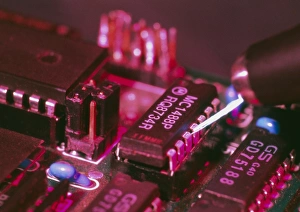 Computer circuit board being electrically-tested Computer circuit board being electrically-tested