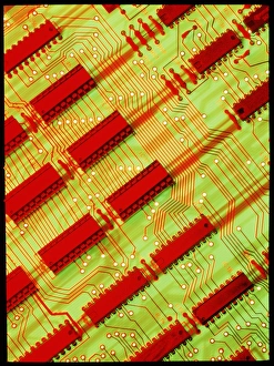 Computer Hardware Equipment Prints: Computer circuit board with microchips