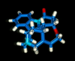 Computer graphic of a strychnine molecule Computer graphic of a strychnine molecule
