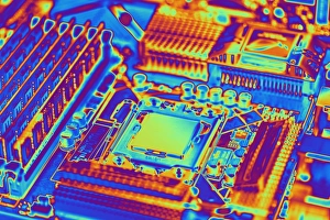 Prints of Computer artwork of an Intel core i7 motherboard, showing the CPU and peripheral parts Images Dated 2010 January: Intel Core i7 Motherboard Print