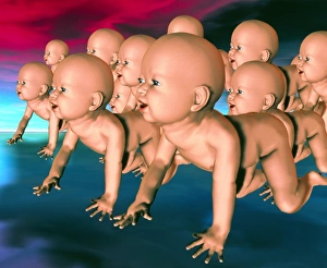 Conceptual computer artwork of cloned human babies Conceptual computer artwork of cloned human babies