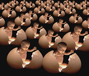 Stem Cell Research Prints: Conceptual computer artwork of human cloning