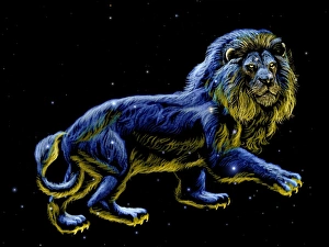 Prints of Constellation of Leo, computer artwork. The constellation is depicted as a lion, using the name given by the Romans Images Dated 2008 November: Leo Constellation Print