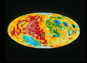 Crustal thickness map of Moon, Clementine data Crustal thickness map of Moon, Clementine data