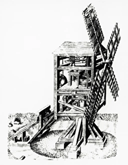 Cut-away artwork of a windmill for grinding corn Cut-away artwork of a windmill for grinding corn