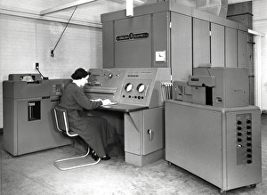 Prints of DEUCE computer. Operator using the Digital Electronic Universal Computing Engine (DEUCE) computer Images Dated 2008 September: 1956 DEUCE Computer Print