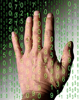 Digital Knowledge Print: Human Hand in a Stream of Numbers
