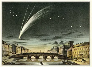 Images Dated 16th March 2011: A print of Donati's Comet from 1858 shows a streak in the evening sky