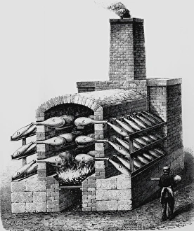 Engraving of early kiln for making sulphuric acid Engraving of early kiln for making sulphuric acid