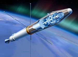 Related Prints: Computer artwork of Explorer 1 in orbit Print
