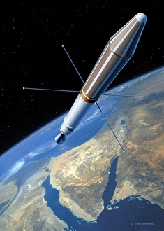 Related Prints: Computer artwork of Explorer 1 in orbit Print