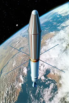 Computer artwork of Explorer 1 in orbit Print
