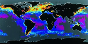 False-col satellite image of worlds oceans False-col satellite image of worlds oceans