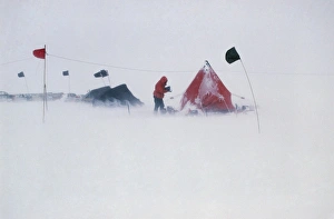 Field camp in Antarctica during a blizzard Field camp in Antarctica during a blizzard