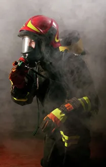 Firefighter Prints: Firefighter in Smoke-Filled Training Room Print