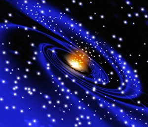 Space Science Illustration Prints: Galaxy formation, computer artwork
