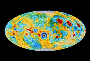 Gravity anomaly map of moon, Mollweide projection Gravity anomaly map of moon, Mollweide projection