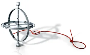 Prints of Gyroscope. Artwork of a gyroscope with the piece of string (red) that is used to set it spinning Images Dated 2011 July: Gyroscope Print