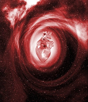 Prints of Heart in space heading towards a vortex, conceptual image Images Dated 2004 August: Heart in Space Print: Vortex Approach