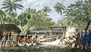 Human sacrifice in Tahiti, artwork Human sacrifice in Tahiti, artwork