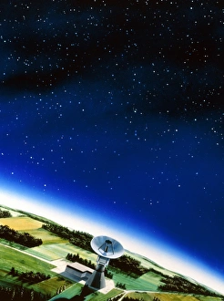 Illustration of a radio telescope in the night Illustration of a radio telescope in the night