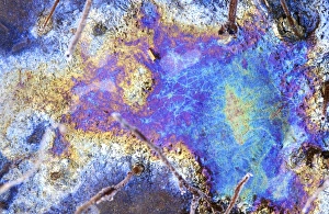 Interference patterns in a frozen pond with thin oil films