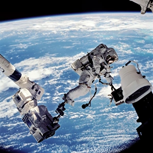 Astronaut David A. Wolf in Spacewalk during STS-112 Mission Print