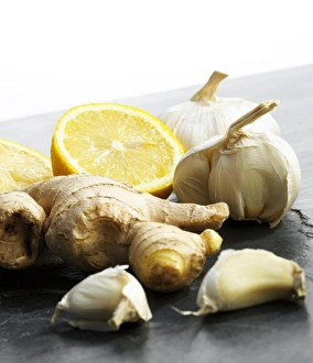 Natural Health Supplements Prints: Lemon, ginger and garlic
