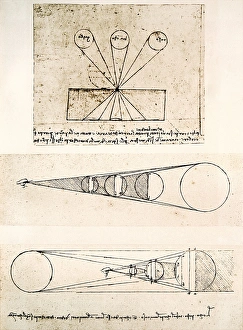 Prints of Three Leonardo da Vinci sketches to illustrate linear perspective and light Images Dated 2011 September: Light and Shade Print, Linear Perspective Study