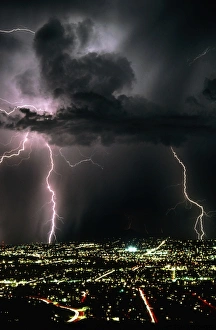 Lightning strikes at night in Tucson, Arizona, USA Lightning strikes at night in Tucson, Arizona, USA