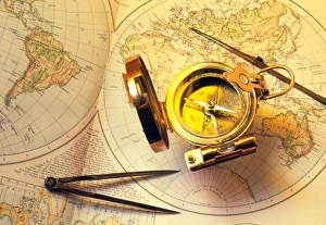 Images Dated 1999: Magnetic compass on a 19th century map Print