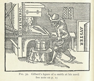 Prints of Magnetizing cooling iron. Historical artwork of a blacksmith magnetizing a piece of cooling iron Images Dated 2004 November: Magnetizing cooling iron print
