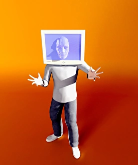 Prints of Man with computer monitor head, computer artwork Images Dated 2005 July: Computer Monitor Head Print