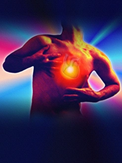 Man holds his chest due to angina or heart attack Man holds his chest due to angina or heart attack