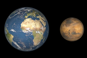 Space Exploration Images Prints: Mars and Earth compared, artwork