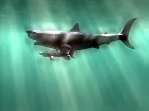 Megalodon shark and great white Megalodon shark and great white