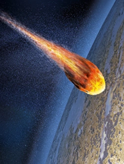 Prints of Meteor. Computer artwork of a meteor entering an alien planets atmosphere Images Dated 2013 February: Meteor Print: Computer artwork of a meteor entering an alien atmosphere