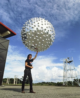Meteorologist with Jimsphere weather balloon Meteorologist with Jimsphere weather balloon