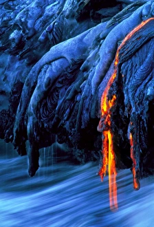 Molten pahoehoe lava flowing into the ocean Molten pahoehoe lava flowing into the ocean