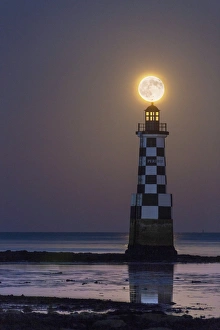 French Coastal Photography Prints: Full Moon over lighthouse C018 / 2277