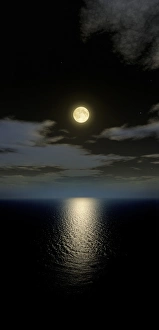 Prints of Full Moon setting over the ocean, looking south. The Moon does not produce its own light Images Dated 2004 December: Full Moon Setting over the Ocean Print
